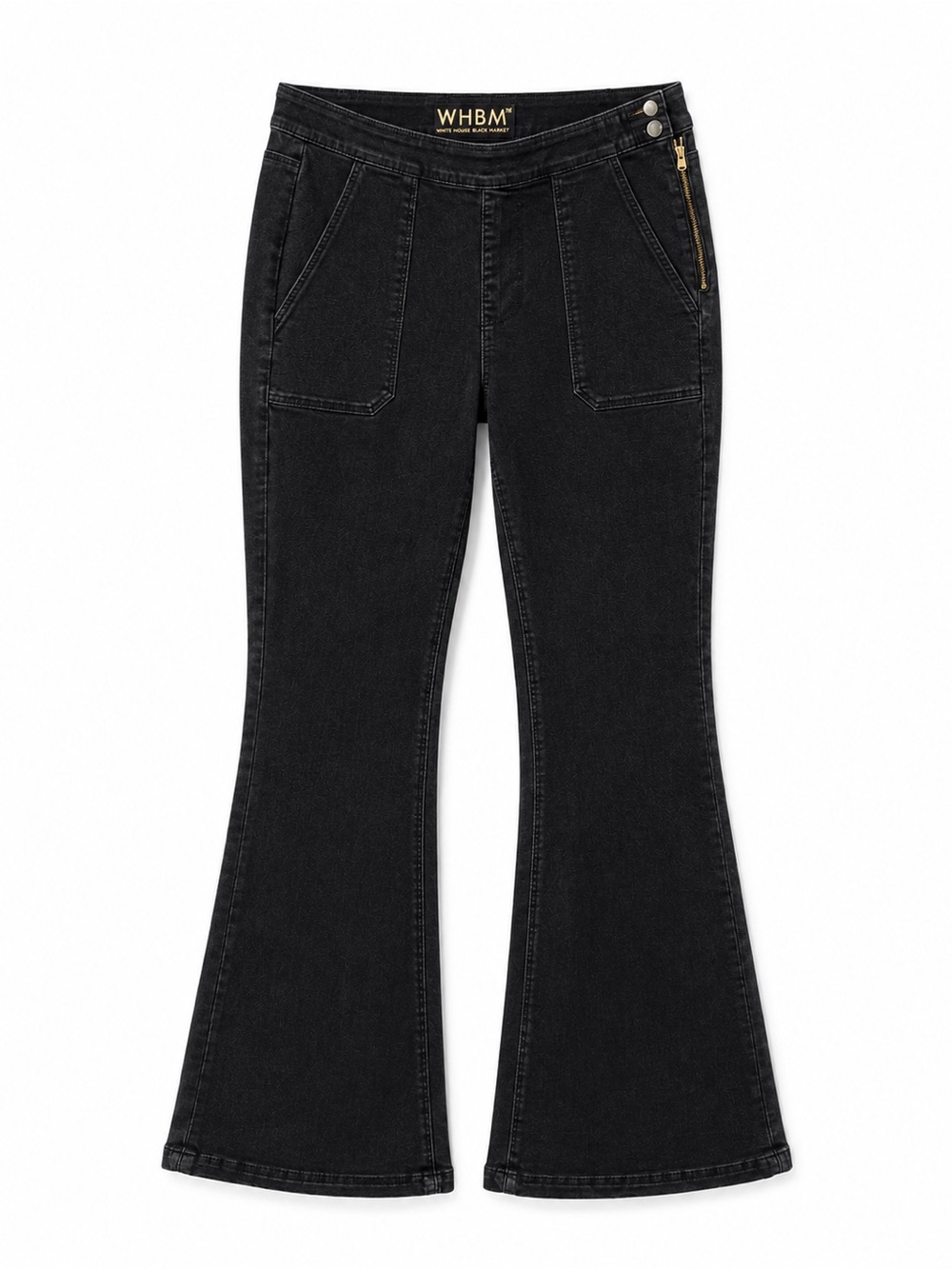 White House Black Market Black High-Rise Flare Jeans with Side Zip Size 12